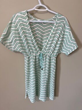 Elan Beach Green & White Chevron Swim Cover Resort Wear Beach Vacation Size L